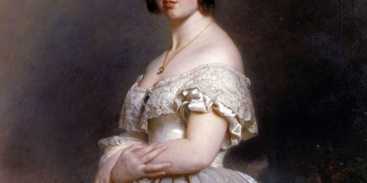 La reina Victoria de Inglaterra con su vestido de novia, la primera influencer de bodas, en un retrato de Franz Xaver Winterhalter. (Castillo de Osborne-English Heritage/Cortesía)